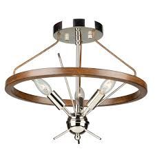 Abbey 3-Light Semi-Flush Polished Nickel and Faux Wood