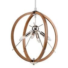 Abbey 4-Light Pendant Polished Nickel and Faux Wood