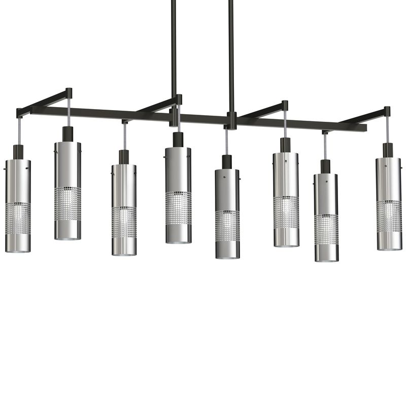 Grid 8-Light Linear Contemporary Chandelier Coal and Brushed Nickel Kitchen Island Light 36"