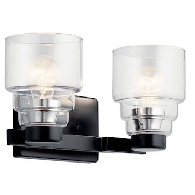 Vionnet 14.5 in. 2-Light Black Bathroom Vanity Light with Clear Glass