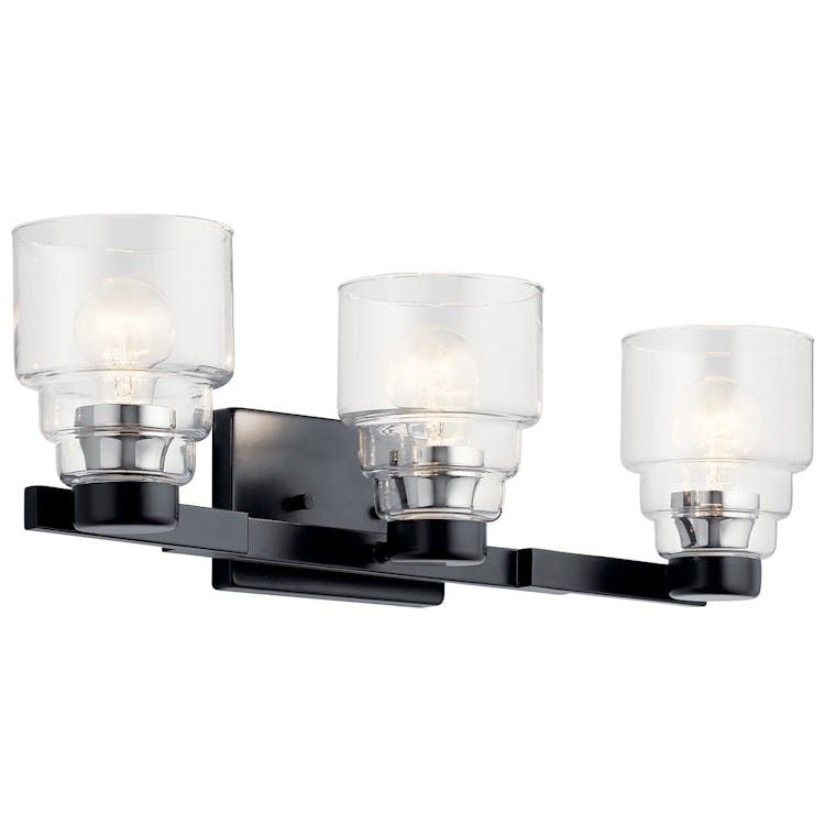 Vionnet 24&quot; Wide 3-Light Black Glass Bathroom Vanity Light
