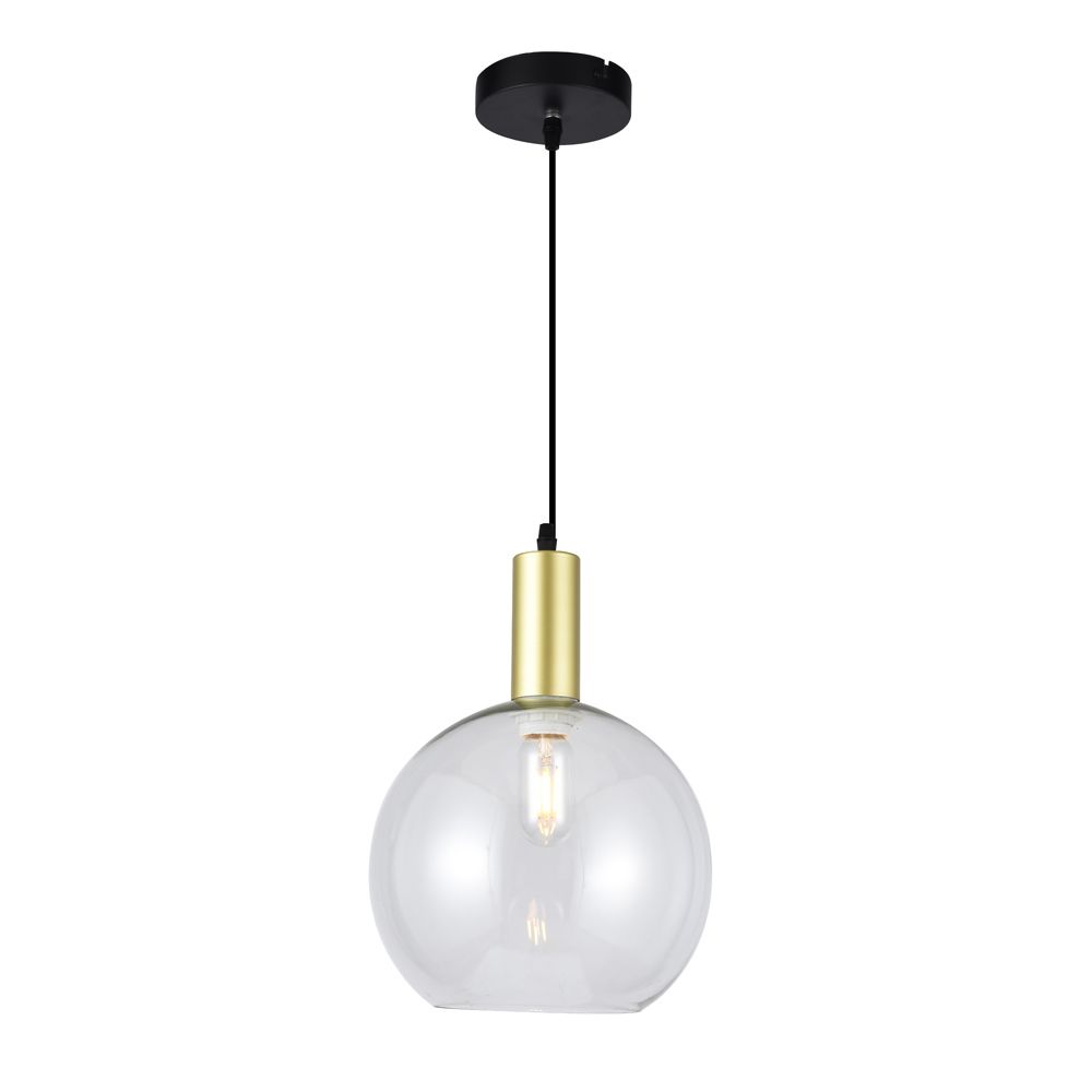 1-Light Large Pendant Gold and Black with Clear Glass