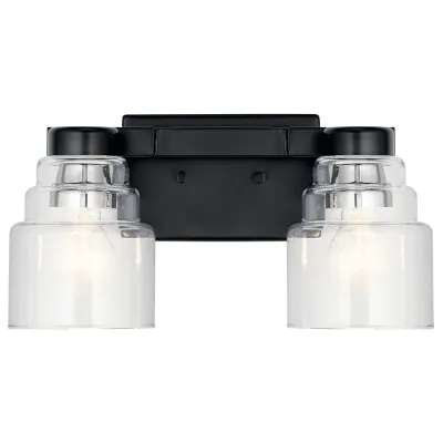 Vionnet 14.5 in. 2-Light Black Bathroom Vanity Light with Clear Glass
