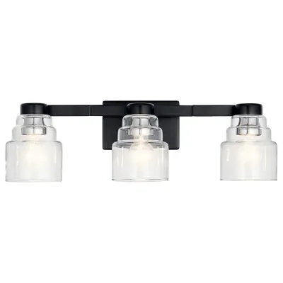 Vionnet 24" Wide 3-Light Black Glass Bathroom Vanity Light