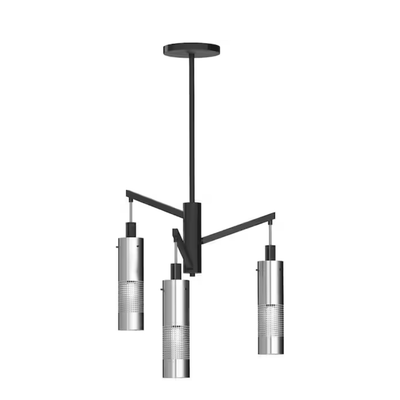 Grid 3-Light Chandelier Coal and Brushed Nickel with Steel Shades