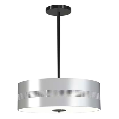 Modern Convertible 4-Light Black and Brushed Nickel Shaded Pendant Light to Semi-Flush Light Grid with Steel Shades