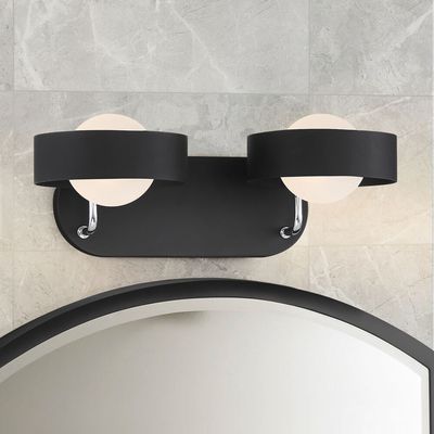 Lift Off 16" Wide 2-Light Sand Coal Polished Nickel Glass Vanity Light