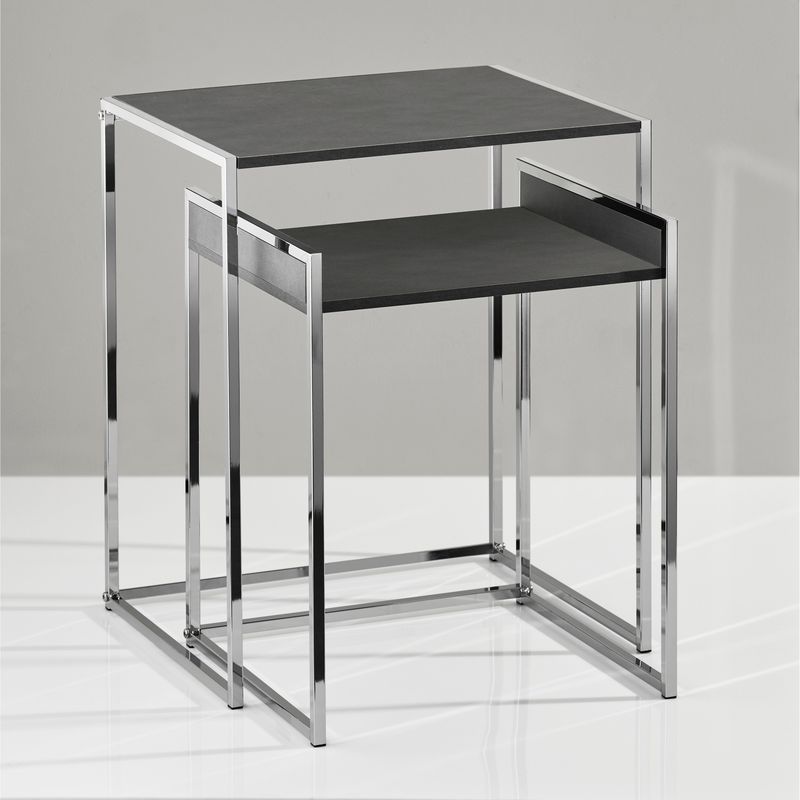 2 Set Contemporary Accent Ryder Nesting Tables Grey/Chrome