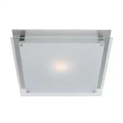 Contemporary Vision Square Flush Mount Brushed Steel and Frosted Glass
