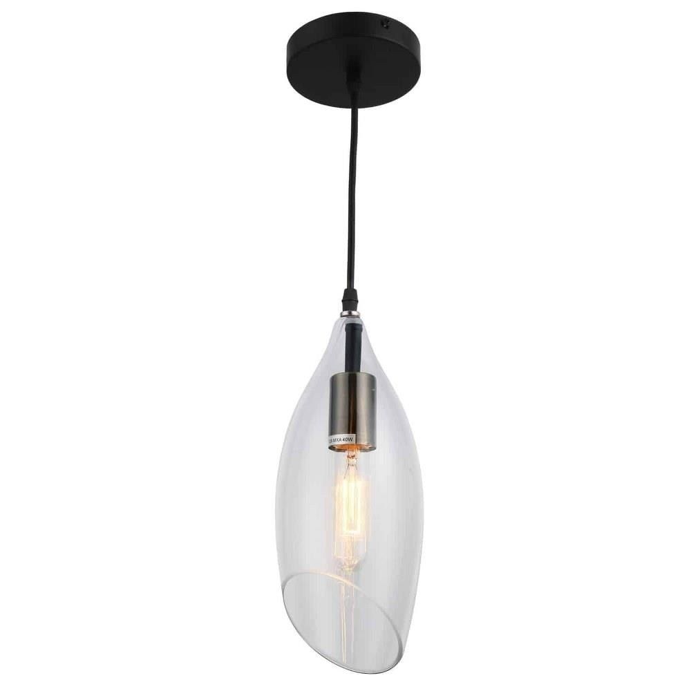 Contemporary Abba Pendant 12&quot; Black Finish with Clear Glass