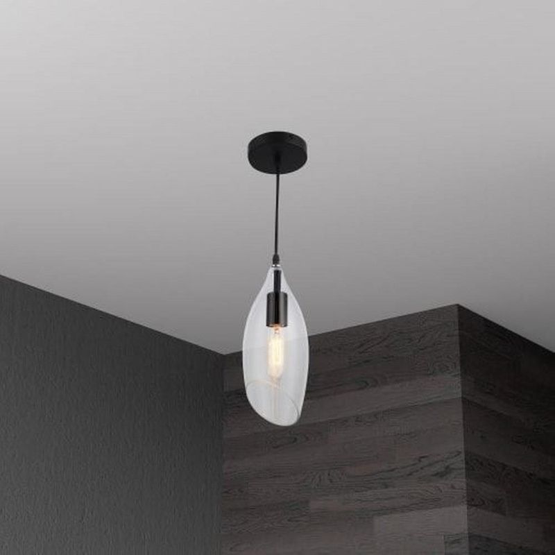 Contemporary Abba Pendant 12" Black Finish with Clear Glass