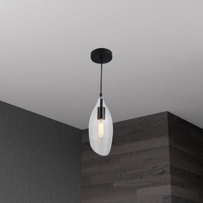 Contemporary Abba Pendant 12" Black Finish with Clear Glass