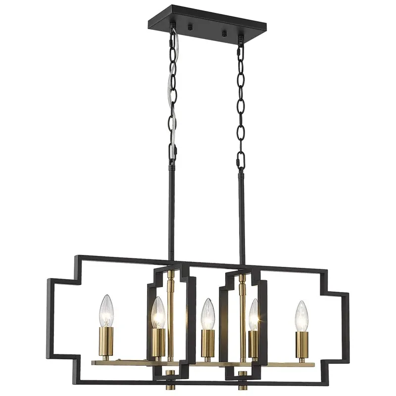 Modern Farmhouse Linear Chandelier Matte Black with Gold