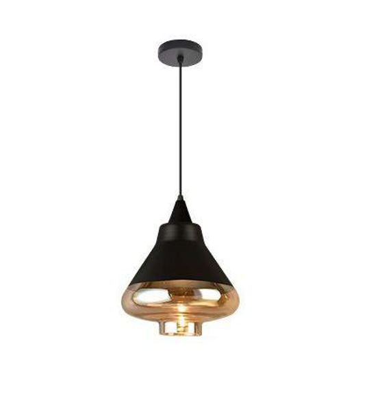 Industrial Pendant Black W/ Amber Glass