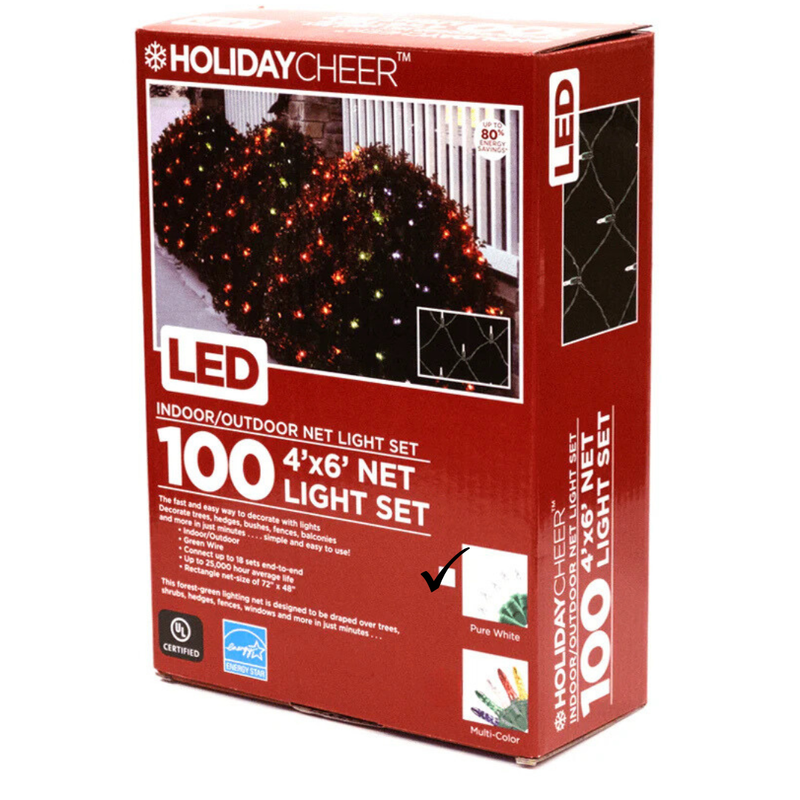 100 LED Christmas Mini Light Indoor/Outdoor Net Lights 4X6 PURE WHITE