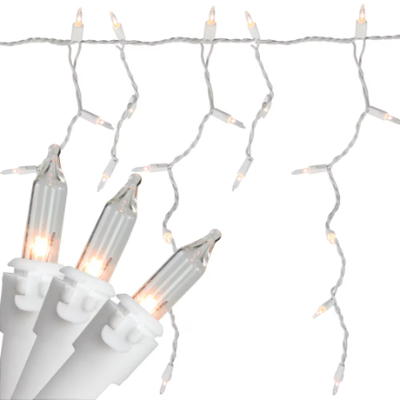 300 Light Christmas Icicle Set Clear Wht Wire