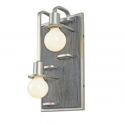 Modern Industrial/Farmhouse Lofty 2-Light Wall Sconce Silver with Grey Wood