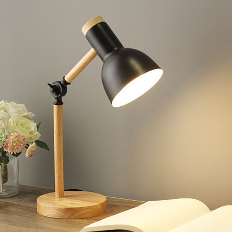 Modern Study Desk Lamp Wood and Metal Black