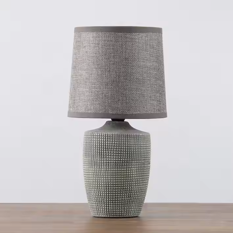 Mini Table Lamp Patterned base and Textured Shade Grey tones