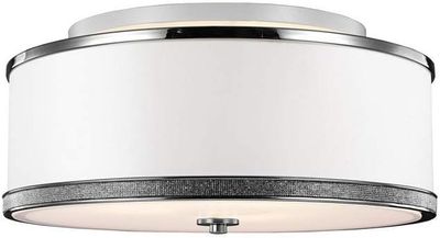 Large Textured Silk Shade with Crystal Inlay 20" Pave 3-Light Semi Flush Fixture/ Polished Nickel