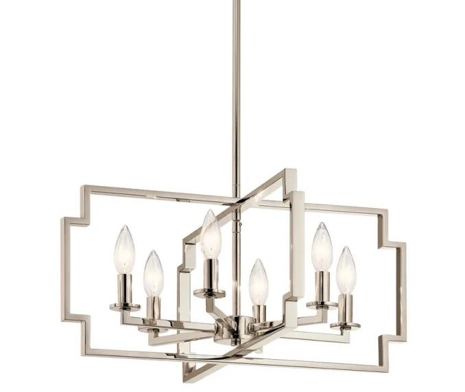 Downtown Deco Geometric 6 Light  22&quot; Wide Chandelier Polished Nickel