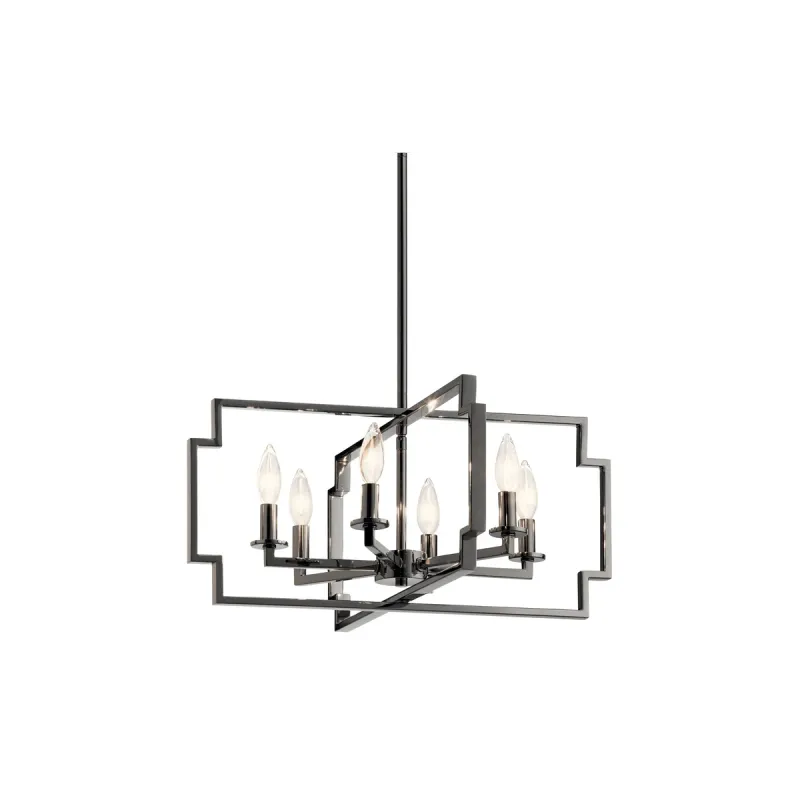 Downtown Deco Geometric 6 Light  22" Wide Chandelier Midnight Chrome