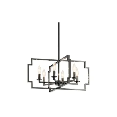 Downtown Deco Geometric 6 Light 22" Wide Chandelier Midnight Chrome