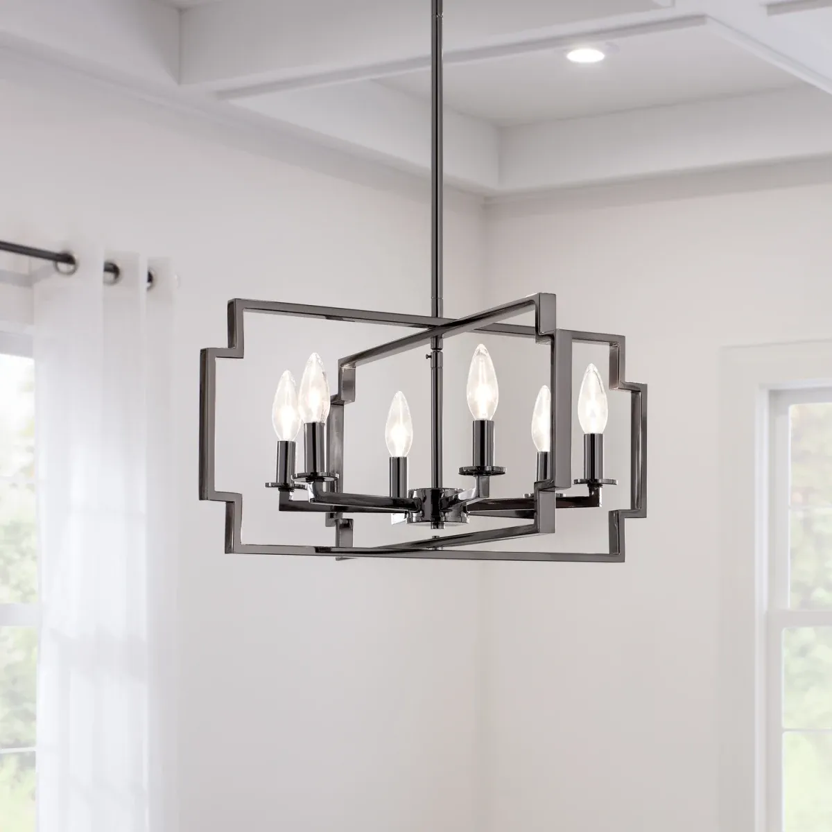 Downtown Deco Geometric 6 Light  22&quot; Wide Chandelier Midnight Chrome