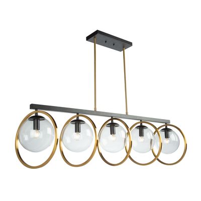 44&quot; Lugano 5-Light Linear Chandelier Black and Vintage Brass