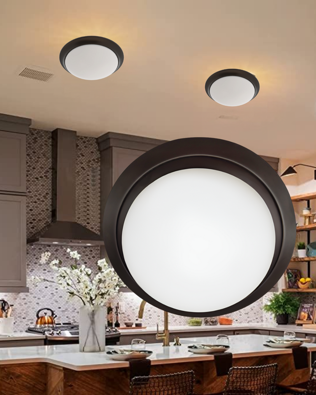 2-Light Dome Flush Mount - Coffee with White Opal Glass