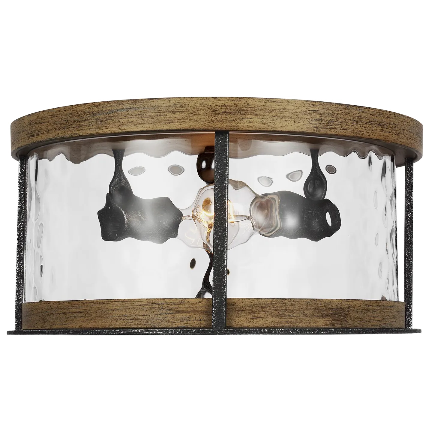 Studio Collection Angelo 2-Light Flush Mount Modern Distressed Weathered Oak/Slate Grey Metal