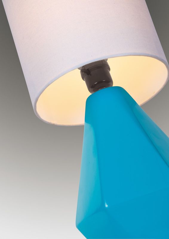 17" Table LAMP, Blue Ceramic/White Linen Shade