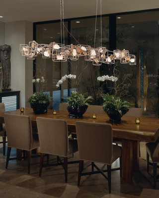 Patton 6-Light Linear Chandelier Natural Stone and Gold Finish Patton 6-Light Linear Chandelier Natural Stone and Gold Finish