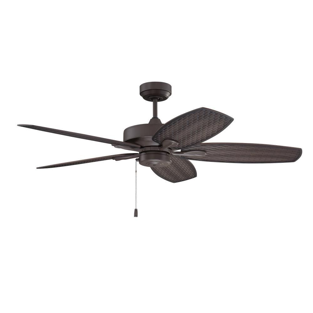 Retreat 52&quot; 3 Speed, Reversible, Indoor/Outdoor Wet Rated Ceiling Fan in Brown Finish with Custom ABS Woven Outdoor Brown Blades
