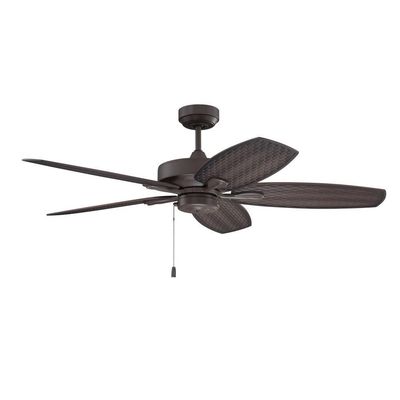 Retreat 52&quot; 3 Speed, Reversible, Indoor/Outdoor Wet Rated Ceiling Fan in Brown Finish with Custom ABS Woven Outdoor Brown Blades