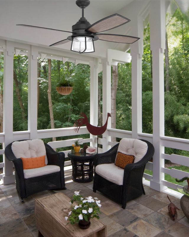 Waterfront 52 in. Integrated LED Indoor/Outdoor Dual Mount Flat Black Ceiling Fan Light Remote and Wall Control