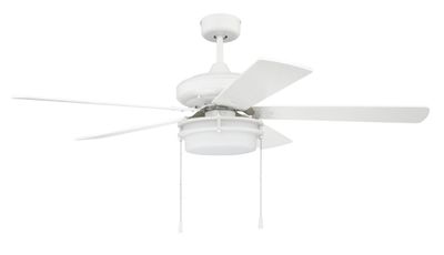 52 52" Stonegate Indoor Ceiling Fan in White Finish with Custom Set of 5 Reversible White/Ash Blades, Integrated Frosted White Glass...