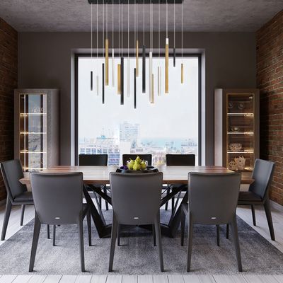 Elegant Contemporary Santana Linear 18-Light Chandelier Black, Satin Nickel &amp; Antique Brass