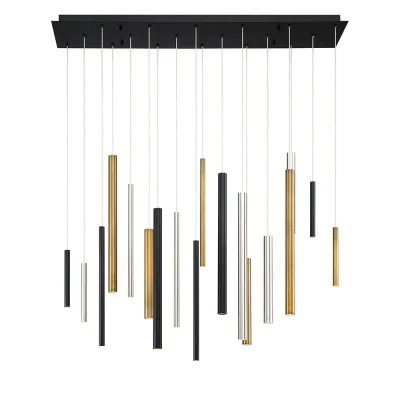 Elegant Contemporary Santana Linear 18-Light Chandelier Black, Satin Nickel & Antique Brass