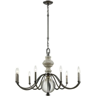 Neo Classic 9-Light Chandelier Aged Black with Weathered Birch and Clear Crystal Shades Neo Classic 9-Light Chandelier Aged Black with Weathered Birch and Clear Crystal Shades