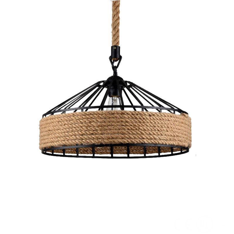 Farmhouse Charm Hemp Rope Pendant 1X60W Bk
