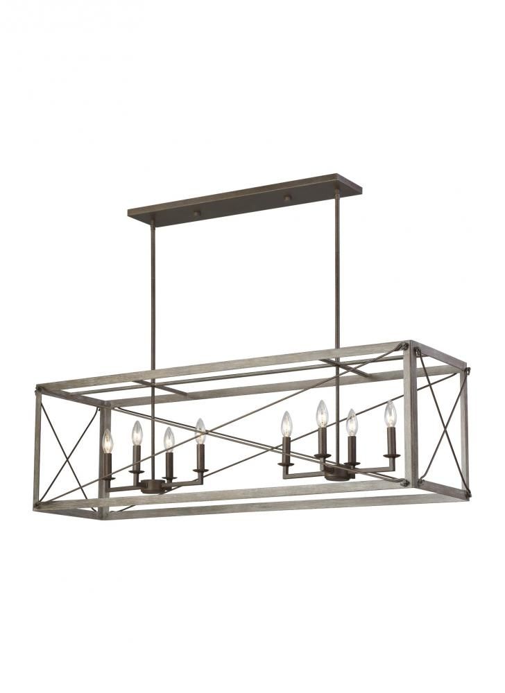 Rustic Thornwood 8-Light Linear Chandelier Washed Pine