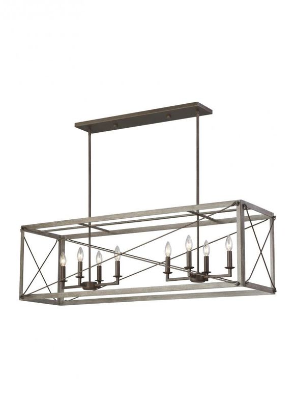 Rustic Thornwood 8-Light Linear Chandelier Washed Pine