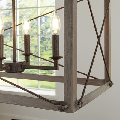 Rustic Thornwood 8-Light Linear Chandelier Washed Pine