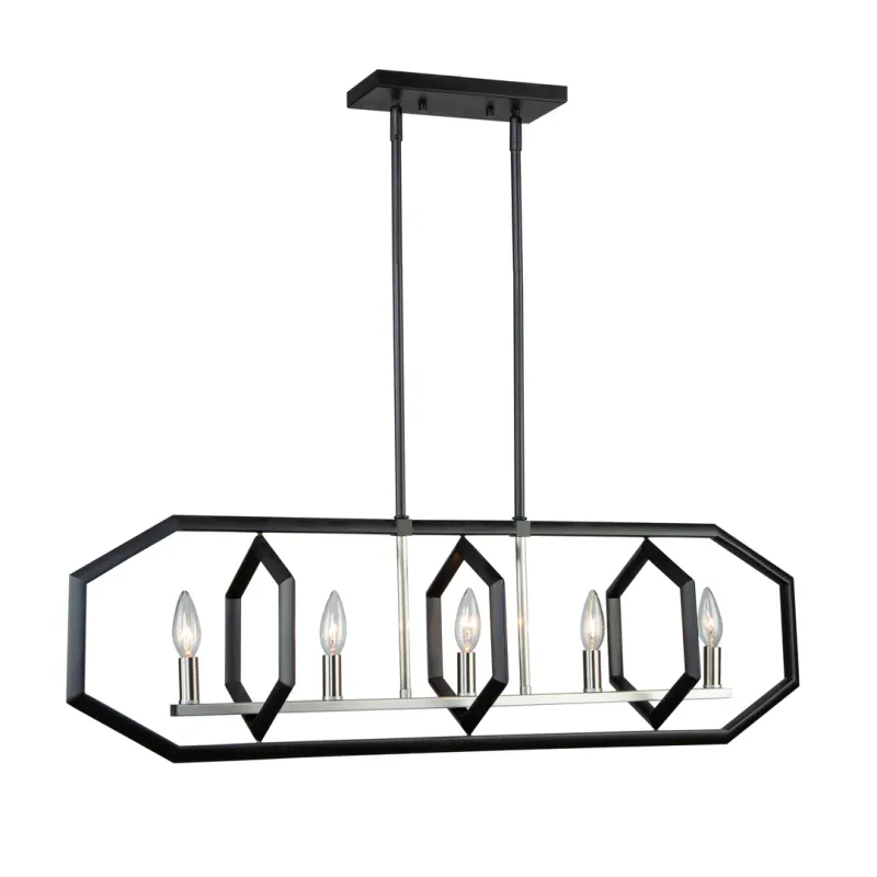 Preston 5-Light Island Light Semi Matte Black &amp; Brushed Nickel