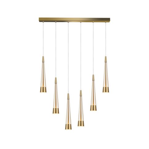 Sunnyvale Linear LED Chandelier Brushed Brass with Tea Stained Glass