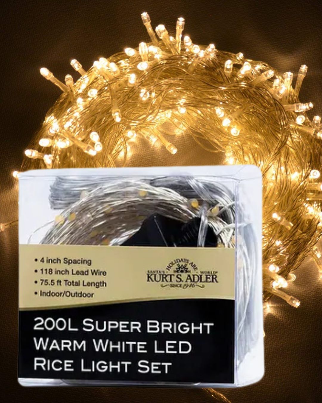 200-Light 75.5' Superbright Warm White LED Rice Light Set