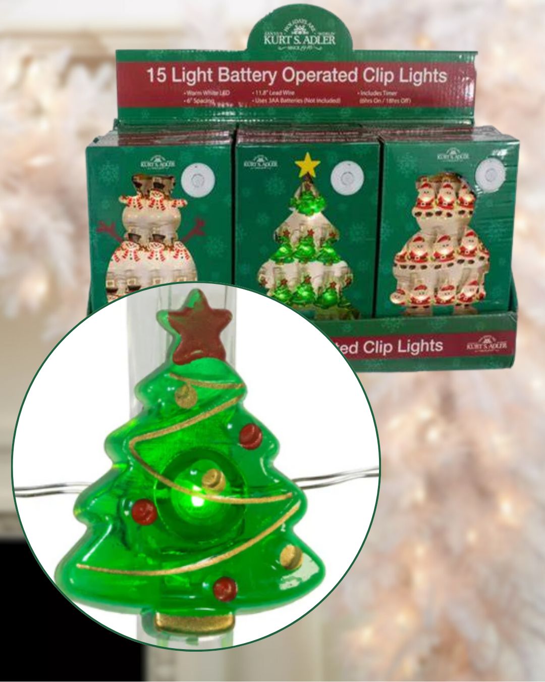 15-Light Battery Operated Clip Lights - Christmas Tree