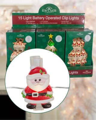 15-Light Battery Operated Clip Lights - Santa