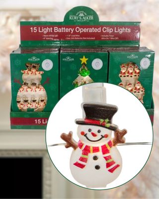 15-Light Battery Operated Clip Lights - Snowman